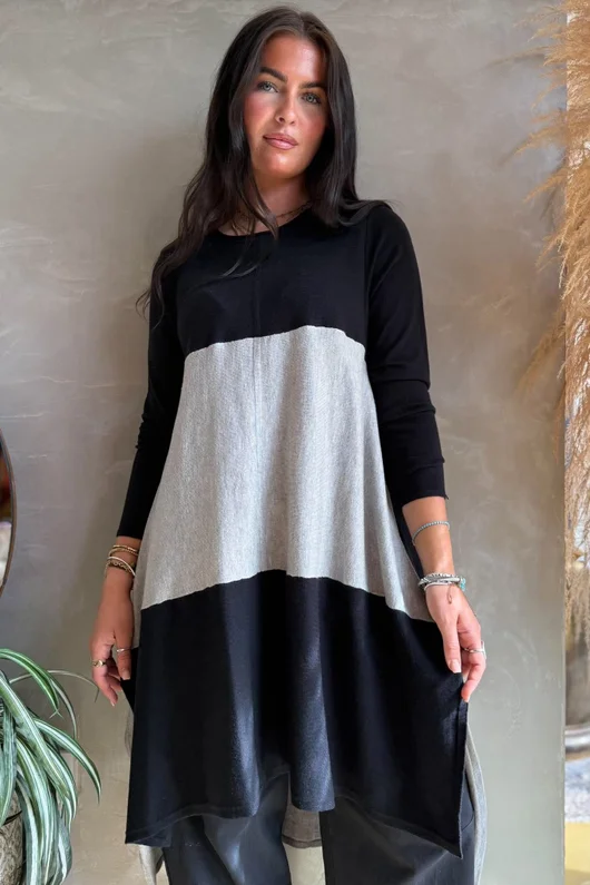 Agata Longline Split Side Knit Mid Grey Marl